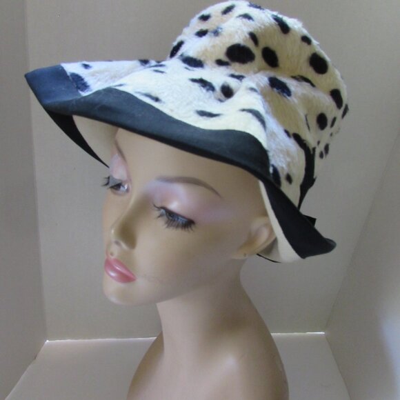 SALE Amazing Vintage Slouch Style Hat Black White Animal Print Made in Italy - Picture 9 of 13